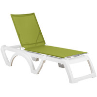 Grosfillex US476152 / US746152 Calypso White / Fern Green Stacking Adjustable Resin Sling Chaise