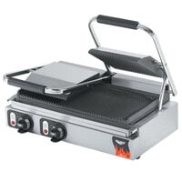 Vollrath 40795-C 19 inch x 9 1/8 inch Grooved Top & Bottom Double Panini Sandwich Grill - 220V