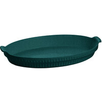 Tablecraft CW1390HGNS 2.75 Qt. Hunter Green with White Speckle Cast Aluminum Large Shallow Oval Casserole Dish