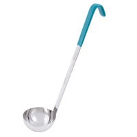 Vollrath 4980655 Jacob's Pride 6 oz. One-Piece Stainless Steel Ladle with Teal Kool-Touch® Handle