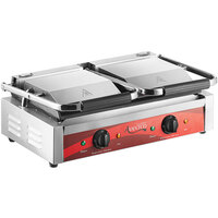 Avantco P85S Double Commercial Panini Sandwich Grill with Smooth Plates - 18 3/16 inch x 9 1/16 inch Cooking Surface - 120V, 3500W