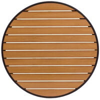 BFM Seating Longport 36" Round Outdoor / Indoor Tabletop with Black Frame - Synthetic Teak