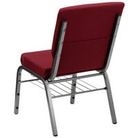 Flash Furniture XU-CH-60096-BY-SILV-BAS-GG Burgundy 18 1/2 inch Wide Church Chair with Book Rack - Silver Vein Frame