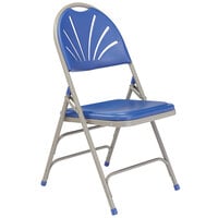 National Public Seating 1105 Gray Metal Folding Chair with Blue Plastic Seat
