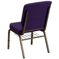 Flash Furniture FD-CH02185-GV-ROY-BAS-GG Royal Purple 18 1/2 inch Wide Church Chair with Communion Cup Book Rack - Gold Vein Frame
