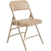 National Public Seating 1301 Beige Metal Folding Chair with 1 1/4" French Beige Vinyl Padded Seat