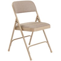 National Public Seating 2201 Beige Metal Folding Chair with 1 1/4 inch Cafe Beige Fabric Padded Seat