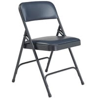 National Public Seating 1204 Char-Blue Metal Folding Chair with 1 1/4 inch Dark Midnight Blue Vinyl Padded Seat