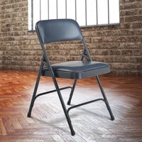 National Public Seating 1204 Char-Blue Metal Folding Chair with 1 1/4 inch Dark Midnight Blue Vinyl Padded Seat