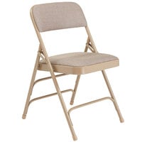 National Public Seating 2301 Beige Metal Folding Chair with 1 1/4 inch Cafe Beige Fabric Padded Seat
