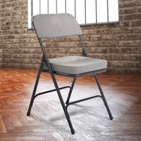 National Public Seating 3212 Black Metal Folding Chair with 2 inch Charcoal Gray Fabric Padded Seat