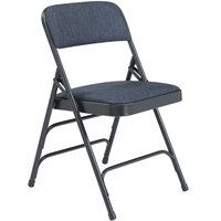 National Public Seating 2304 Char-Blue Metal Folding Chair with 1 1/4 inch Imperial Blue Fabric Padded Seat