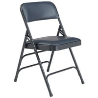 National Public Seating 1304 Char-Blue Metal Folding Chair with 1 1/4" Dark Midnight Blue Vinyl Padded Seat