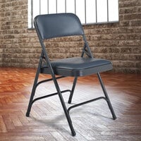 National Public Seating 1304 Char-Blue Metal Folding Chair with 1 1/4 inch Dark Midnight Blue Vinyl Padded Seat