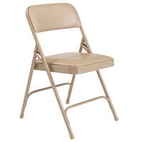 National Public Seating 1201 Beige Metal Folding Chair with 1 1/4 inch French Beige Vinyl Padded Seat