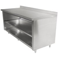 Advance Tabco EK-SS-307M 30" x 84" 14 Gauge Open Front Cabinet Base Work Table with Fixed Midshelf and 5" Backsplash