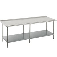 Advance Tabco FLG-3011 30 inch x 132 inch 14 Gauge Stainless Steel Commercial Work Table with Undershelf and 1 1/2 inch Backsplash