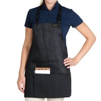 Chef Revival Black Poly-Cotton Customizable Bib Apron with 1 Pocket - 28 inch x 25 inch