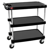 Metro myCart MY1627-34BL Black Utility Cart with Three Shelves and Chrome Posts - 18 inch x 32 inch