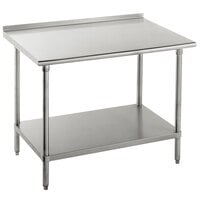 16 Gauge Advance Tabco FAG-240 24 inch x 30 inch Stainless Steel Work Table with 1 1/2 inch Backsplash and Galvanized Undershelf