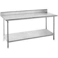 Advance Tabco SKG-307 30 inch x 84 inch 16 Gauge Super Saver Stainless Steel Commercial Work Table with Undershelf and 5 inch Backsplash
