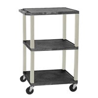 Luxor WT1642E Black Tuffy Open Shelf A/V Cart 18 inch x 24 inch with 3 Shelves - Adjustable Height