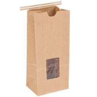 Choice 3 3/8" x 7 3/4" 1/2 lb. Brown Kraft Tin Tie Customizable Cookie / Coffee / Donut Bag with Window - 100/Pack
