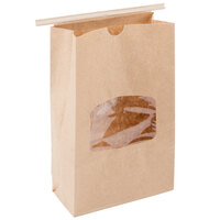 Choice 6" x 9 1/2" 1 lb. Brown Kraft Customizable Paper Cookie / Coffee / Donut Bag with Window and Tin Tie Closure - 50/Pack