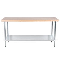 Advance Tabco H2G-306 Wood Top Work Table with Galvanized Base and Undershelf - 30" x 72"