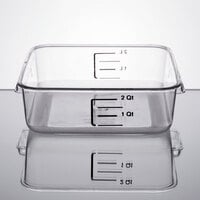 Rubbermaid FG630200CLR 2 Qt. Clear Square Food Storage Container with Liter and Qt. Gradations