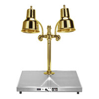 Hanson Heat Lamps DLM/HB/BR/2024 Dual Bulb 20" x 24" Brass Carving Station with Heated Stainless Steel Base - 220V (International Use Only)