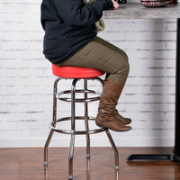 Lancaster Table & Seating Red Double Ring Barstool with 3 1/2 inch Thick Seat