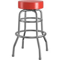 Lancaster Table & Seating Red Vinyl Double Ring Swivel Bar Stool