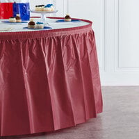 Creative Converting 743122 14' x 29 inch Burgundy Disposable Plastic Table Skirt