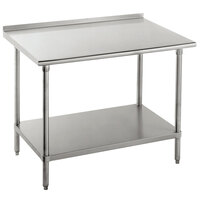 Advance Tabco FSS-303 30 inch x 36 inch 14 Gauge Stainless Steel Commercial Work Table with Undershelf and 1 1/2 inch Backsplash