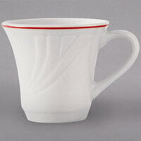 Tuxton YBF-070 Monterey 7 oz. Eggshell China Tall Cup with Berry Band - 36/Case