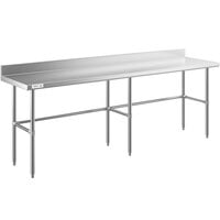 Regency 24" x 96" 16-Gauge 304 Stainless Steel Commercial Open Base Work Table with 4" Backsplash
