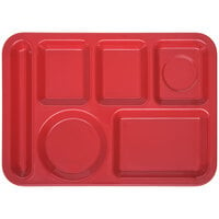 Carlisle 4398005 10 inch x 14 inch Red Heavy Weight Melamine Left Hand 6 Compartment Tray