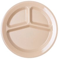 Carlisle PCD21125 Tan 3 Compartment Narrow Rim 11" Polycarbonate Plate - 48/Case