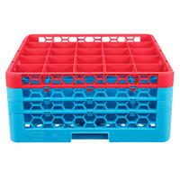 Carlisle RG25-3C410 OptiClean 25 Compartment Red Color-Coded Glass Rack with 3 Extenders