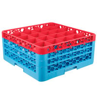 Carlisle RG25-3C410 OptiClean 25 Compartment Red Color-Coded Glass Rack with 3 Extenders