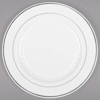 WNA Comet MP75WSLVR 7 1/2 inch White Masterpiece Plastic Plate with Silver Accent Bands - 150/Case