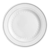 WNA Comet MP75WSLVR 7 1/2" White Masterpiece Plastic Plate with Silver Accent Bands - 150/Case