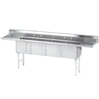 Advance Tabco FC-4-1824-18RL Four Compartment Stainless Steel Commercial Sink with Two Drainboards - 108 inch