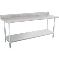 16 Gauge Advance Tabco KLAG-247-X 24 inch x 84 inch Stainless Steel Work Table with 5 inch Backsplash and Galvanized Undershelf