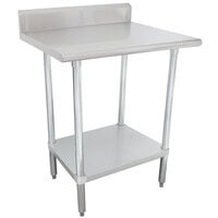 16 Gauge Advance Tabco KLAG-242-X 24 inch x 24 inch Stainless Steel Work Table with 5 inch Backsplash and Galvanized Undershelf