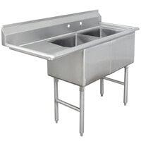 Advance Tabco FC-2-1620-18-X Two Compartment Stainless Steel Commercial Sink with One Drainboard - 52 1/2 inch - Left Drainboard