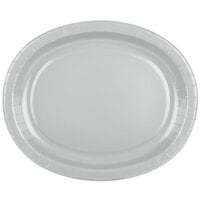 Creative Converting 433281 12 inch x 10 inch Shimmering Silver Oval Paper Platter - 96/Case
