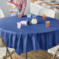 Creative Converting 703278 82 inch Navy Blue OctyRound Disposable Plastic Table Cover - 12/Case