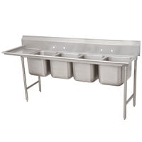 Advance Tabco 9-4-72-36 Super Saver Four Compartment Pot Sink with One Drainboard - 113 inch - Left Drainboard